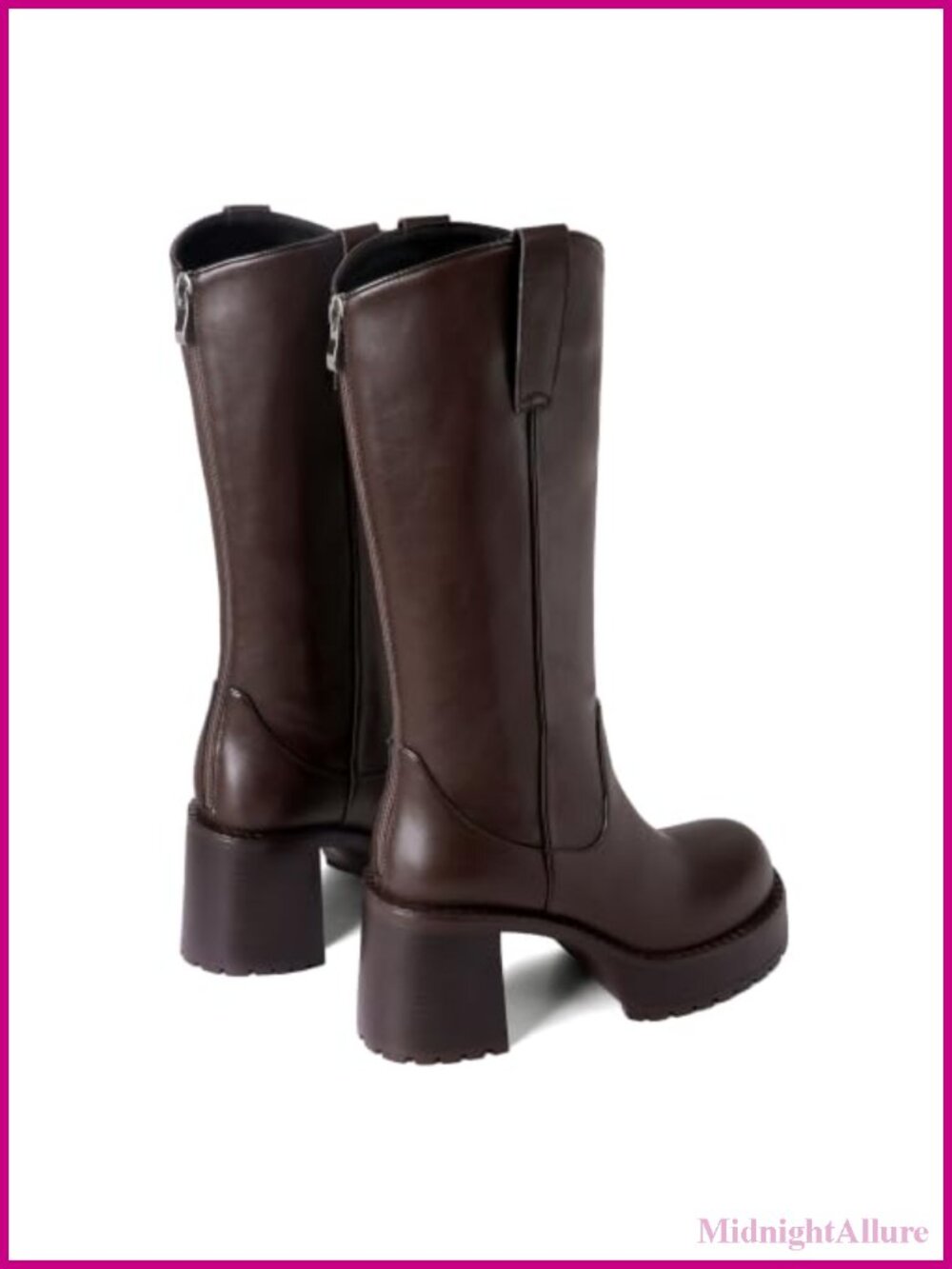 Women's Knee High Western Boots Leather Platform Chunky Heel - Picture 5 of 6